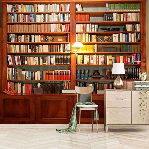 XPINGO 3D Mural Wallpaper Living Room Bedroom Background Wall Paper Vintage Bookshelf Bookcase 3D Child Room Mural Living Room Bedroom Kindergarten Early Education Center Background Wall 140 x 70 cm