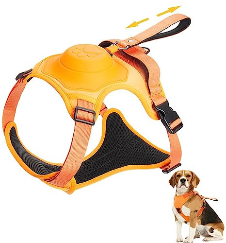 SUMHEN 2-in-1-Hundegeschirr, integrierte Hundeleine und Anti-Schock-Schutz, leicht zu kontrollieren für Welpen, mittelgroße und große Hunde, Orange, Größe L