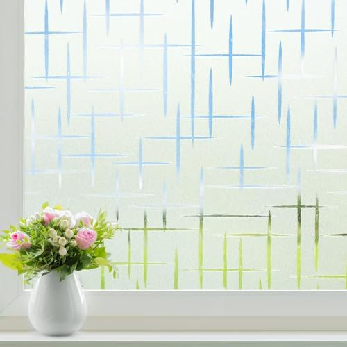 Homein Fensterfolie Blickdicht Sichtschutzfolie Fenster Milchglasfolie Kreuz 60x400cm, Selbstklebend Selbsthaftend Klebefolie Glasfolie für Bad, Duschkabine & Glastüren mit Sichtschutz Blickschutz