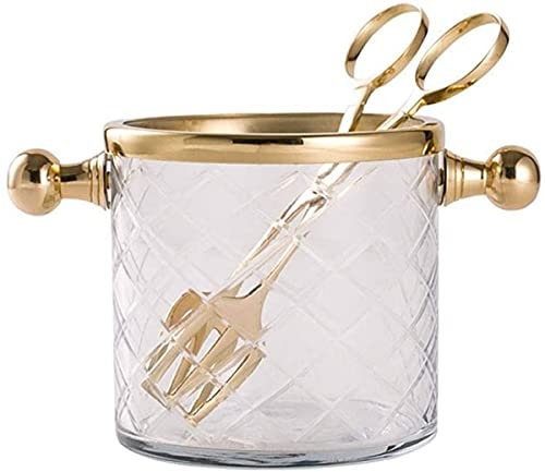 SOSSEG Ice bucket, Ice Bucket/Ice Bucket Handmade Brass Glass ICE Bucket with Ice Clip Portable ICE Bucket Hotel Wine Bucket Champagne Bucket Drink Bucket Party Event Ice Cube Tray