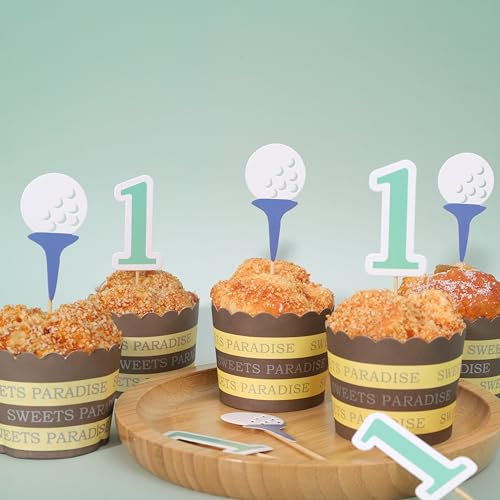 Golf 1st Birthday Cupcake Toppers - Sports Boy First Birthday Party Decorations, Golf Bunting Cupcake Toppers, Sports Themed Cake Smash Party Decor, Golf 1st Birthday Photo Props