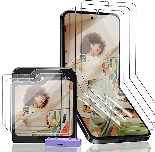 Zerrshoo Protector Pantalla para Samsung Galaxy Z Flip 5 Película de flexible 3 Piezas y Galaxy Z Flip 5 Cristal Templado Protector Pantalla de Cámara 2 Piezas, HD Trasparente para Z Flip 5 Protector