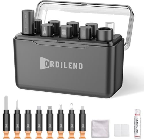 Ordilend Reinigungsset für iPhone, Ladeanschluss-Reiniger, Multi-Tool iPhone-Reiniger, Reparatur-Lightning-Kabel, Handy-Reinigungsset für iPad, Anschlüsse, Lautsprecher, Airpod mit Aufbewahrungstasche