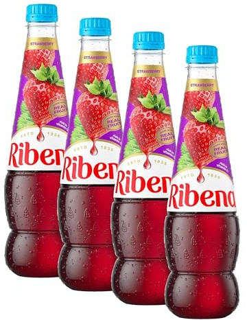 Ribena Strawberry Squash No Added Sugar 850ml - Real Fruit | Rich in Vitamin C | No Artificial Colours or Flavours | 100% Recycled Plastic Bottle (Pack of 4)