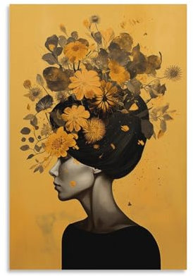 Moderner Blumenkopf auf Leinwand, Wandkunst für Schlafzimmer, Vintage, abstraktes Frauengesicht, Wanddekoration, Poster für Zimmer, ästhetisch
