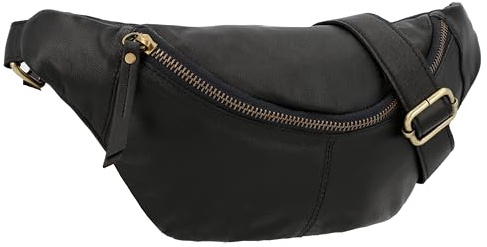 Gusti Gürteltasche Leder- Cillian Damen und Herren Bauchtasche Hüfttasche Festivaltasche Schwarz Leder