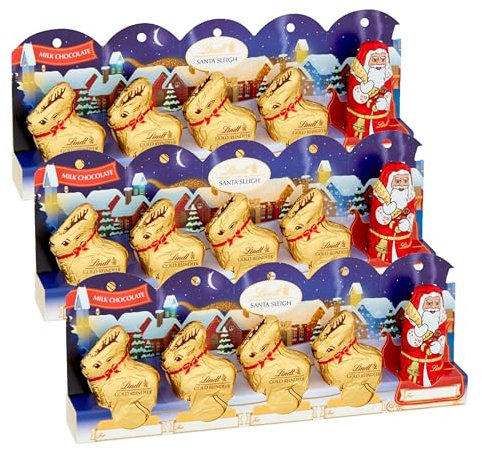 Christmas Lindt Chocolates for Stocking Fillers - Pack of 3 x 50g Santa Sleigh/Santa/Teddy Milk Chocolate with Topline Tree Ornament. Chocolate Gift for Kids Christmas Gifts, Xmas Tree Decoration