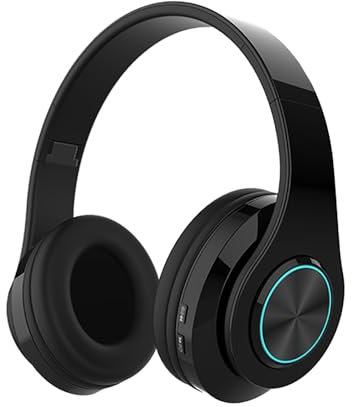 RevolutionLine - Auriculares inalámbricos Bluetooth 5.0 con micrófono Incorporado | Cascos Plegables estéreo Hi-Fi | para Escuchar música y Hacer Llamadas | Luces led de Colores | Color Blanco