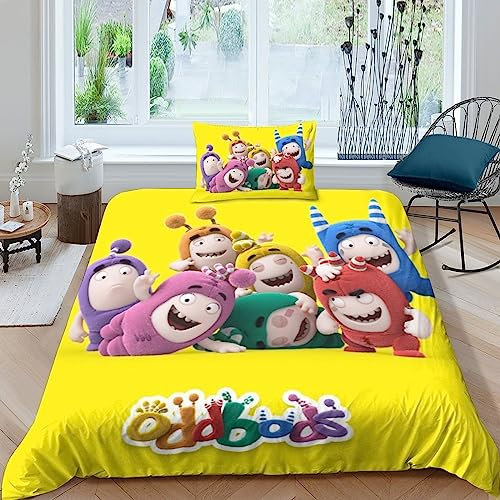 BYTUGI Mikrofaser Bettwäsche-Sets 3D Motiv Oddbods Kinderbettwäsche Mit Reißverschluss Weiche Warm Bettbezug Mit Kissenbezug Für Jungen Mädchen Single（135x200cm）