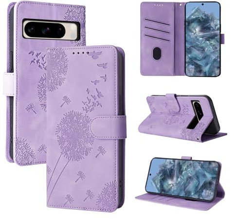 Rostsant Handyhülle für Google Pixel 8 Pro - Löwenzahn PU Leder Flip Case Brieftasche Tasche mit Magnetverschluss - Violett