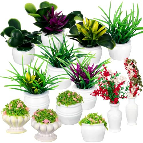 Kisangel 13 Pcs Mini Flowerpot Model Mini Artificial Plants Small Fake Plant Carassosories Tiny Fake Small Faux Fake s Plastic Bonsai Pot Doll House