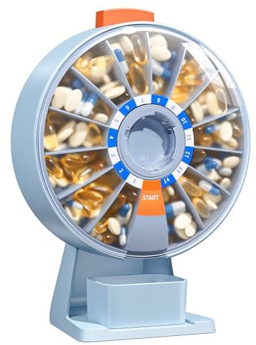 Daviky Tablettenbox, Großer Pillendose zur Wandmontage oder freien Aufstellung, Tablettenbox 14 tage Druckknopf-Design, Wochen-Pillendose für Vitamine, Medikamente, Nahrungsergänzung & Fischöl