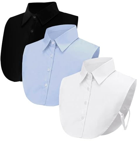 3 Pièces Faux Col Femme Faux Col Chemise Femme Col Amovible Femme, Une Taille s'adapte Le Plus Souvent, Convient Aux Hommes et Aux Femmes(Noir Bleu Blanc)