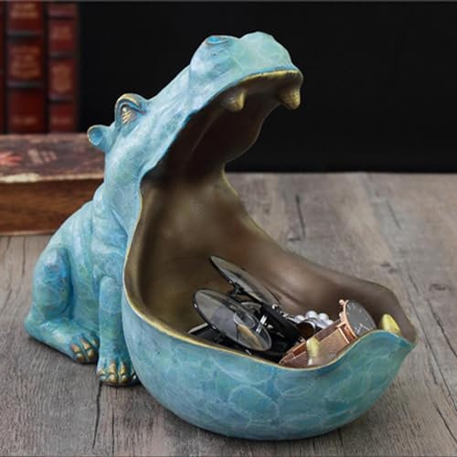 Zwpontia Big Mouth Hippo Key Bowl - Resin Candy Bowl Ornament & Jewelry Holder - Perfect Home Decor for Keys, Jewelry, Candy - 28.5x16x22cm