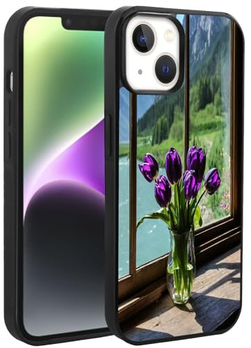 Xioolia Custodia per iPhone 15 14 12 13 11 7 8 6s 6 Pro Max Plus mini XR X XS Max SE con fiore viola-AD10 custodia protettiva in gomma TPU nera