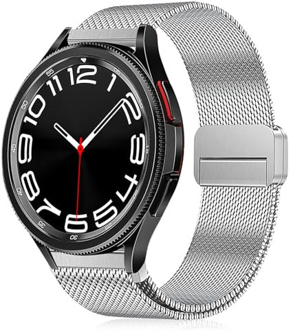 Hinnwer Bracelet en Métal 20mm pour Samsung Galaxy Watch FE/7/6/5/4 (40-44mm) - Magnétique en Acier Inoxydable pour Watch 6 Classic (43-47mm) - Argent