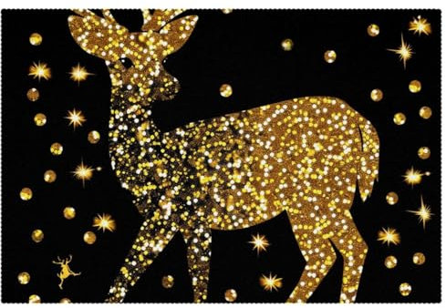 Platzsets, Tischsets, Platzdeckchen für Esstisch, Goldener Elch Weihnachten, Platzsets 6er Set, Platzsets 4er Set