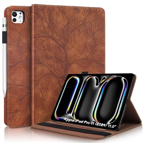 Succtopy Coque pour iPad Pro 13 Pouces (M4) 2024 - Housse de Protection avec Porte-Pencil, Étui à Rabat avec Support pour Tablette - Marron