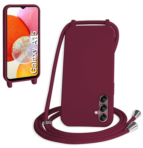 WenBaby Coque avec Cordon pour Samsung Galaxy A15 5G,Collier pour Étui bandoulière Colliers de cellulaire Mince Antichoc Réglable Lanyard Silicone Case,Rouge