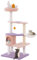 GYMAX Katzenbaum 140 cm, mehrstufiger Kratzbaum mit Sisal-Kratzpfosten, Hängematte & Katzenhöhle, Katzenkratzbaum mit hängenden Spielzeug, Katzenspielzentrum für Wohnzimmer & Schlafzimmer, Lila+Rosa