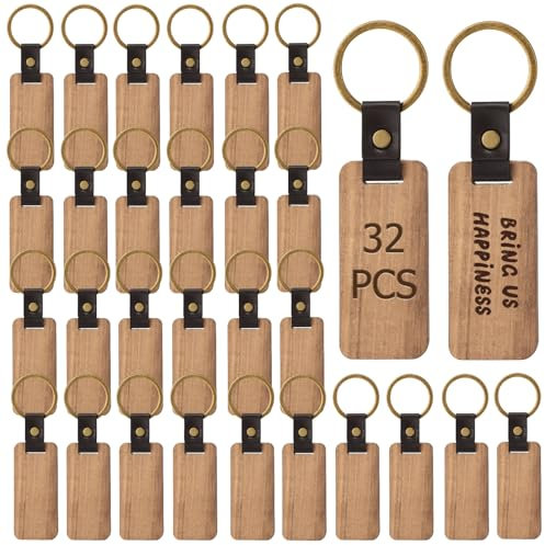 WIYETY Ébauches de Porte Clés en Bois 32 Pièces Porte Clés En Bois Naturel Porte CléS Peut êTre Gravé de Bricolage Bricolage, Laser Vierge Porte Clés Bois Brut porte Clés pour Dessin, Décoratio
