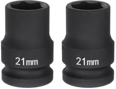 sourcing map 2pcs 6-Point Impact Socket 3/4 Drive 21mm Metric 40Cr Alloy Steel Spindle Axle Nut Impact Socket
