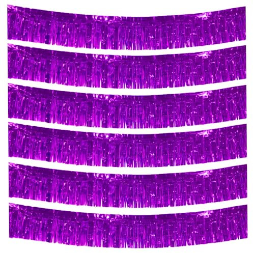 We Moment Zone 6-Pakete Lila Fransen Girlande Metallic, Metallic-Folien-Fransengirlande Hängedekoration aus Kunststoff, Mottoparty, Geburstag, Hochzeit, Karneval, Party Deko 30 cm x 18 m