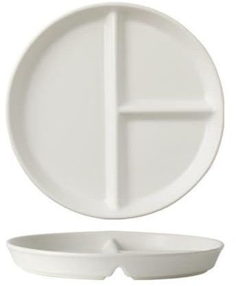OnePine Porcelain Diet Dinner 3 Compartment Plate, 8 inch Ceramic Round Portion Control Plates, Divided Dinner Plates for Snack, Dessert, Steak and Salad