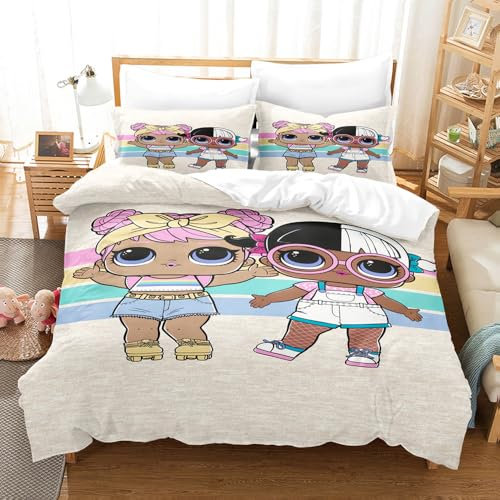 Ste-X Bettwäsche Hautfreundliche Kinder L.O.L.Surprise Bettbezug Baumwolle Mädchen Teenager Bettwäsche Mit Kissenbezug (135x200cm,LOL 01)