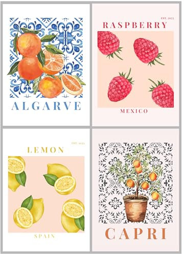 Posterset 4 Poster DIN A4 Fruits - Früchte Lemon Schlafzimmer Küche Wandbild Wanddeko Poster Set ohne Rahmen Fruits 01