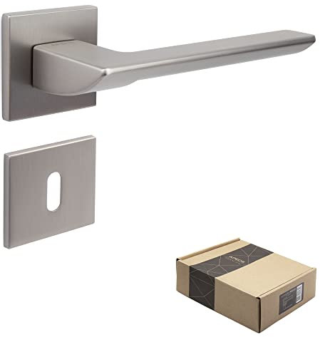 APECS Maniglia per porte interne, moderna, per porta di casa e porta interna, con rosette quadrate, con maniglia opaca con materiale di fissaggio, modello ELECTRA BB – Barba colorata