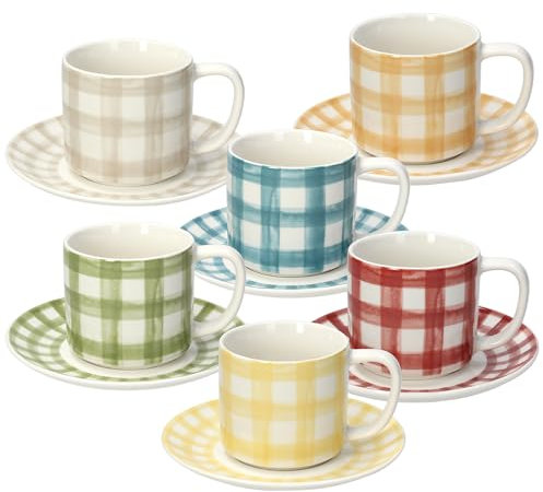 Tognana Caledonia, confezione 6 tazze thè con piattino, new bone china, multicolor