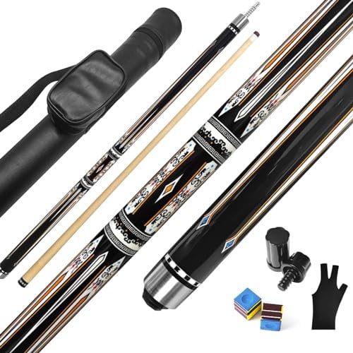 RAYNA GAMES Pool Queue mit Tragbarem Hartschalenkoffer,12,5 mm Lederspitze, Kanadischer Ahorn 58“ Billard Queue,Pool Cue 19 oz/ 20 oz-Präzisionsarbeit für gerade Stöße und ausgewogene(Gelb&Weiß)