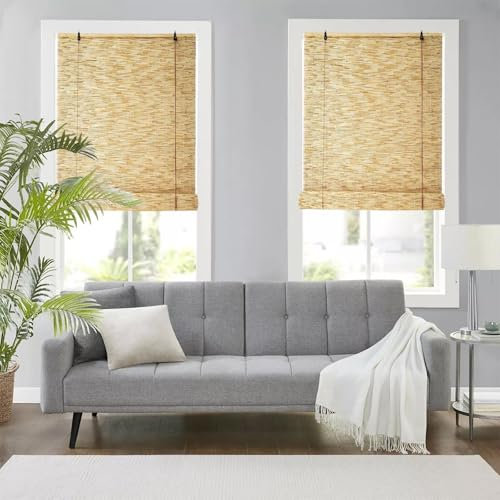 Verdunkelung Schilf Vorhang Mit Lifter 40-180cm Bambus Rollos Für Fenster Wasserdicht Retro-Raffrollos Sichtschutz Balkon Trennwand Anpassbar Für Außen Innen Fenster Und Türen Garten Terrasse(Primary