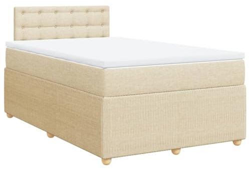 Willood Boxspringbett Einzelbett mit LED Matratze Bettgestell mit Knöpfen Kopfteile Polsterbett Creme 120x190 cm Stoff
