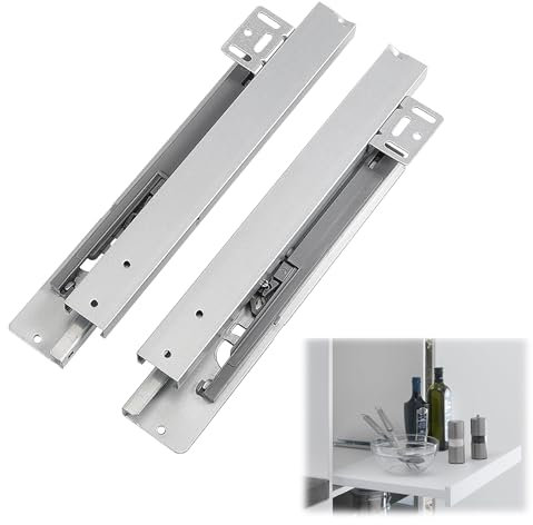 Schwerlastauszug Bodenmontage Schubladenschienen, 1 Paar 350 mm Schubladenauszüge Schubkastenauszug Vollauszug, 40 KG Ladekapazität, Schubladenschienen Selbsteinzug mit Dämpfung