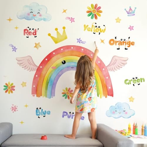 OUFEI Wall Stickers Kids Room Peel and Stick Creative Cute Rainbow Clouds Decals for Baby Kids Nursery Girls Bedroom Living Room Decoration