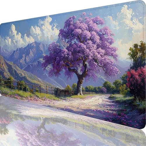 Violet Tapis de Souris Paysage Tapis de Souris XXL 600 x 400 x 3 mm Grand sous Main Bureau Gaming Accessoire, Lavable Mouse Pad avec Bords Surpiqué, Base en Caoutchouc Antidérapante pour Gamer 48-Li