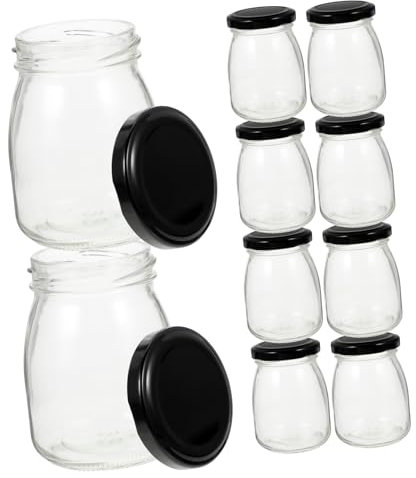 LABRIMP Glasaufbewahrungsdosen mit Metalldeckel 200ml 10 Stück für Dessert Pudding und Mousse Stabil für Tisch und Partydeko