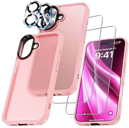 UniqueMe für iPhone 17 Hülle - Handyhülle für iPhone 17 Case, 5 in 1 Set Rundumschutz Schutzhülle Cover, 1 Handyhülle & 2 Schutzfolie & 2 Kameraschutz - Matt Rosa