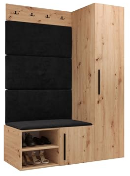 Mirjan24 Garderoben-Set Mapreni II, Schuhschrank + Kleiderhakenbrett + Kleiderschrank Gepolstertes Paneel/Wandpaneel Kleiderhaken Flurgarderobe Wandgarderobe (Artisan Eiche, Manila 18)