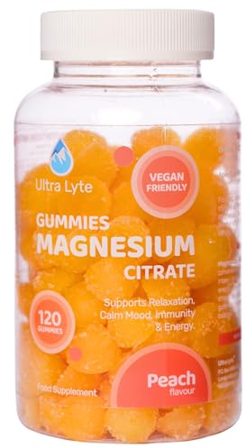 Ultra Lyte Magnesium Citrate Gummies – 336 mg Elemental Magnesium per Serving – 120 Gummies (30 Days) – Gelatin Free Vegan High-Strength Supplement – Peach Flavour