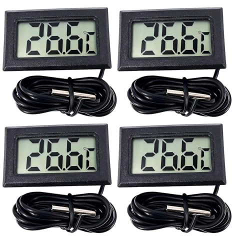 4 PCS Aquarium Thermometer, Fridge Thermometer Digital Monitor Sensor with 1M Probe, LCD Digital Thermometer Temperature for Kitchen Fridge Thermometer Digital Freezer Aquarium Black(-50°C to 110°C)