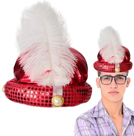 Kostüm Hut für Kinder - Turban mit Pailletten und Federperlen, Kopftuch für Prinz | Glänzender Sultan Hut Zubehör für Theaterstücke, Kostüm
