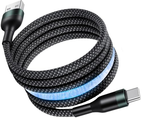 Magnetisches USB C Kabel, USB-A zu USB-C Ladekabel 1M, 66W Schnellladekabel Nylon Geflochten, Nylon Geflochten Magnetisches Ladekabel USB C für iPhone, Samsung