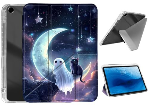 HJCYXJLK for iPad 9th/ 8th/ 7th Generation 10.2 Case,Foldable Y-Fold Cover with Pencil Slot,Multi-Angle Stand,Auto Sleep/Wake Protective Case,Moon Spirit Cat