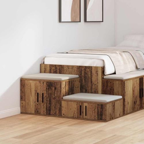 HFXHIJXQ 127 x 41 x 40 cm Old Wood Engineered Wood Storage Cabinet Set of 2 Modern Bedside Table with 2 Shelves Durable Nightstand for Living Room Bedroom Corridor