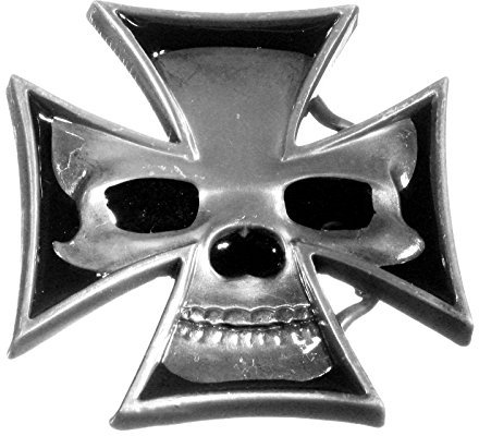 Piratenladen Buckle mit Totenkopf in eisernem Kreuz, Gothic, Punk - Gürtelschnalle
