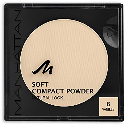 Manhattan Soft Compact Powder, Helles Kompakt Puder mit Puderquaste für einen matten, ebenmäßigen Teint, Farbe Vanille 8, 1 x 9g
