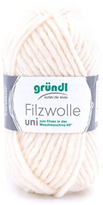 Gründl Filzwolle uni (Wolle zum Filzen, Stricken und Häkeln, Garn aus 100% Schurwolle, 50 g / 50 m, Nadelstärke: 8-9, 1 x 50 g), Creme